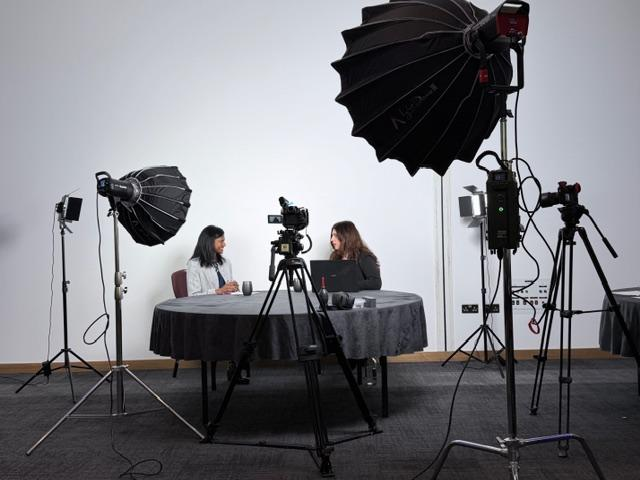 interview filming at The ICC Wales